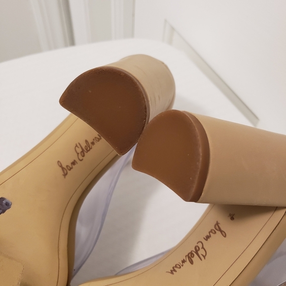 EC Sam Edelman Nude Ankle Strap "Yaro" Block Heel Sandals Size 9.5 Leather - Picture 7 of 14